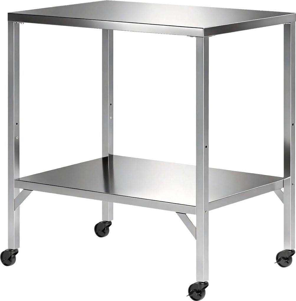 Carrinho de churrasco 85 x 60 x 92 cm com mesa de preparação para exterior, com bancada e rodas em aço inoxidável, prateado