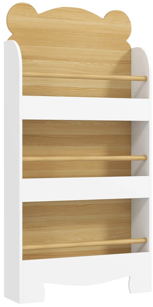 AIYAPLAY Estante Infantil de 3 Níveis Estante para Livros Infantil Desenho de Ursinho 55x15x110 cm Branco e Madeira | Aosom Portugal