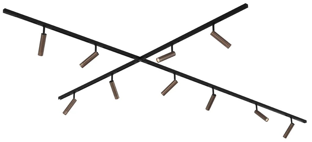 Sistema de iluminação de trilho moderno com 10 focos bronze escuro monofásico - Slimline Uzzy