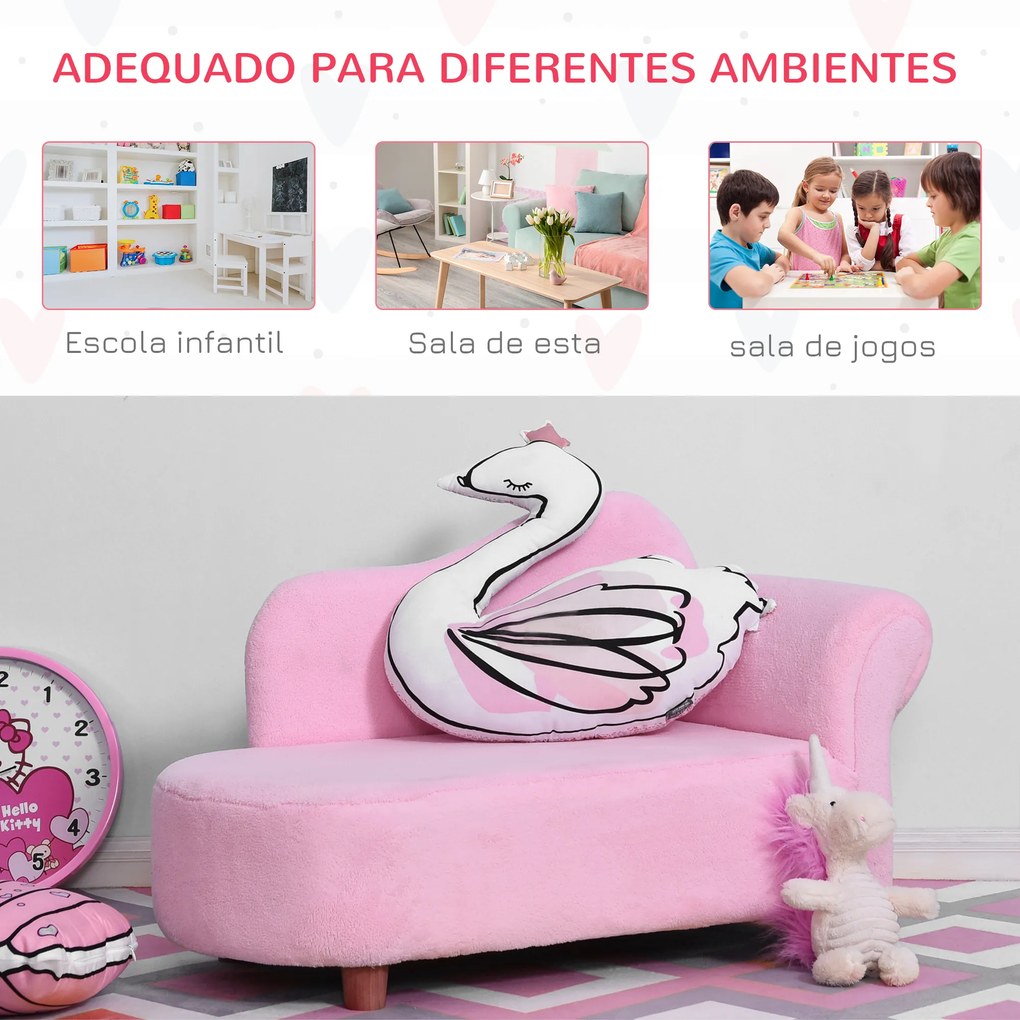 Sofá para Crianças de 3-5 Anos Mini Sofá Estofado em Poliéster com Assento Acolchoado Carga Máxima 50 kg 80x40x49 cm Rosa