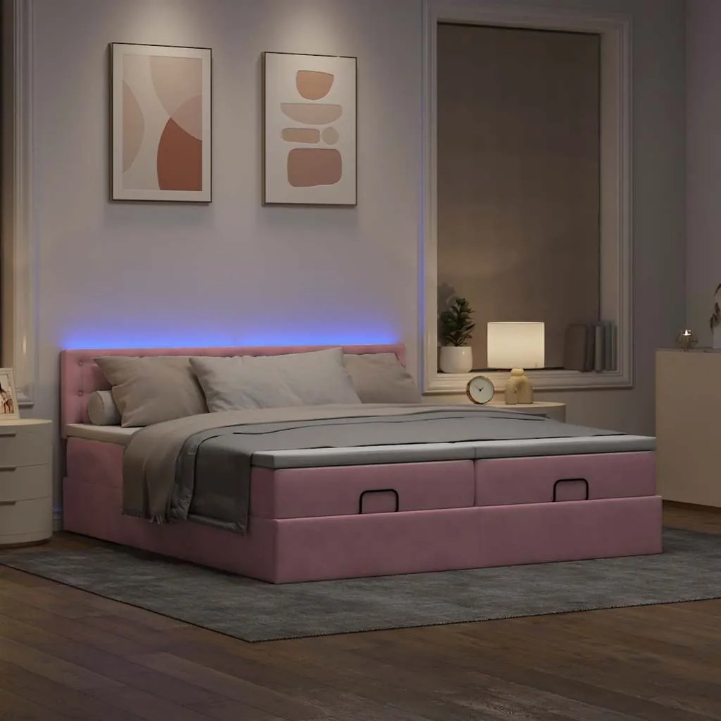 Estrutura de cama otomana com colchões 180x200 cm veludo rosa