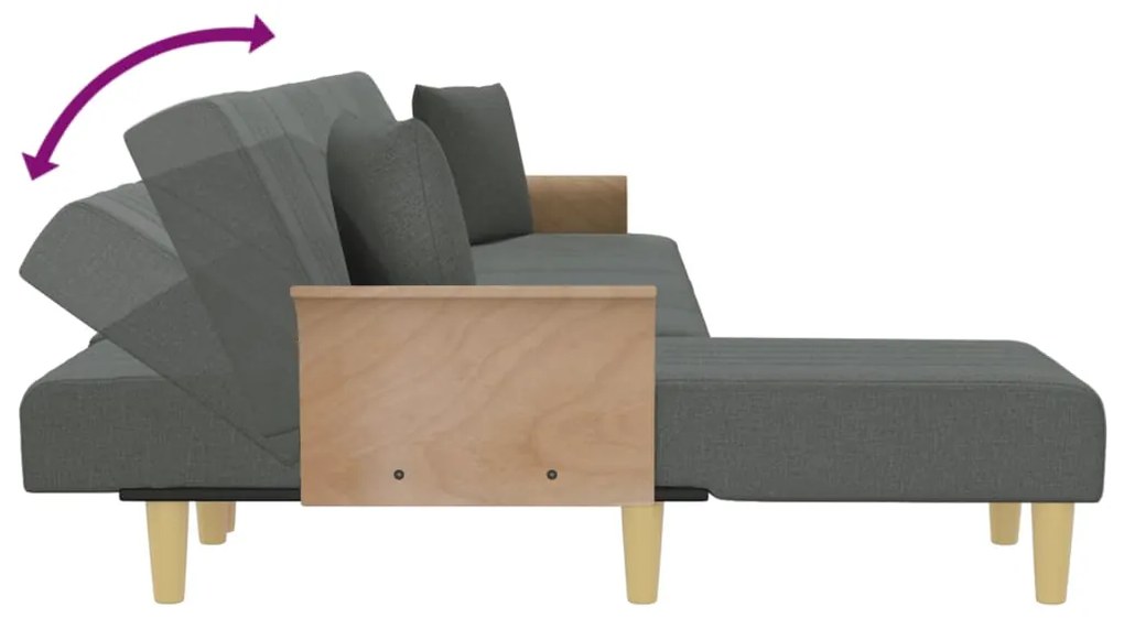 Sofá-cama em forma de L 279x140x70 cm tecido cinzento-escuro