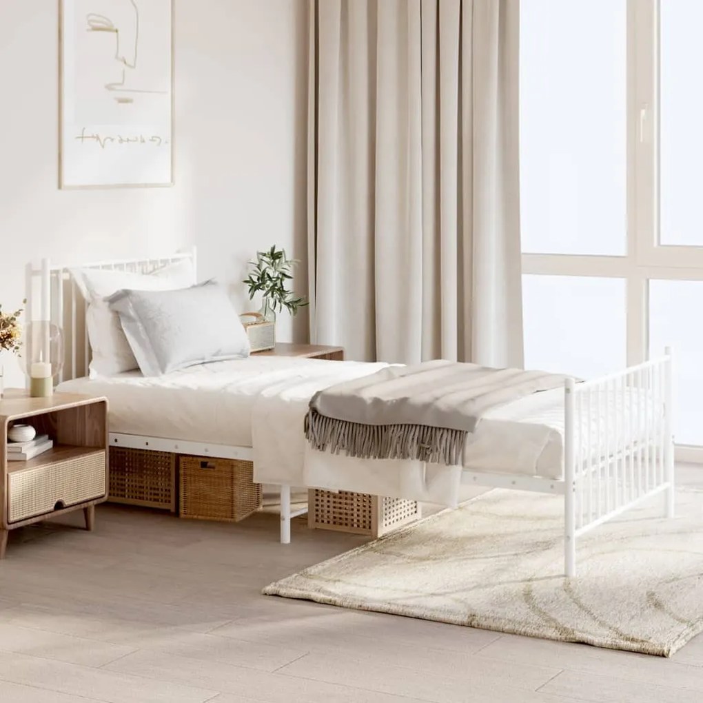 Estrutura de cama com cabeceira e pés 90x200 cm metal branco