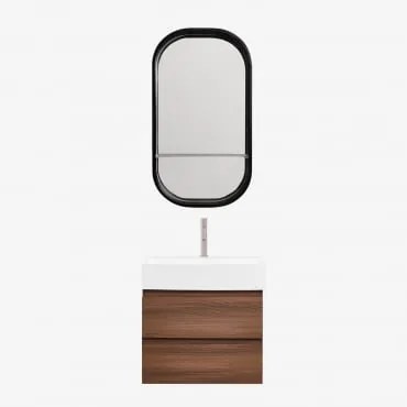 Conjunto De Móvel De Casa De Banho Em Madeira E Chapa De Freixo Com Lavatório Integrado Ona Madeira Escura & Oval Com Prateleira Preto - Sklum
