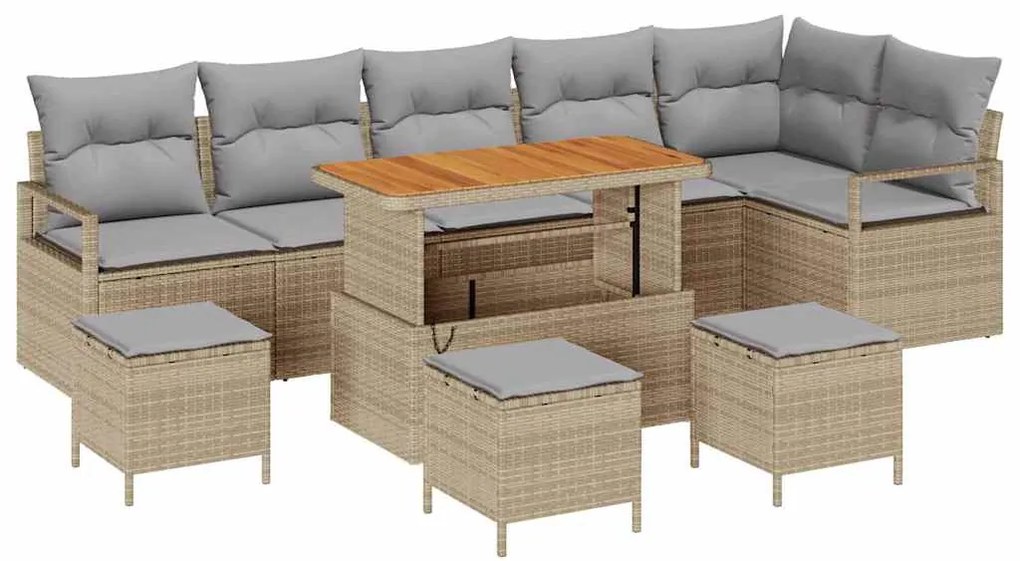 Conjunto de Sofás de Jardim vidaXL de 10 peças com Almofadas Bege Vime