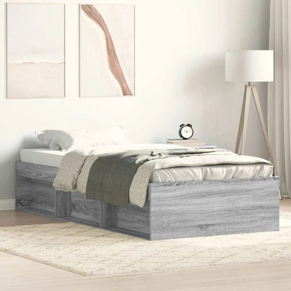 Estrutura de cama solteiro 75x190 cm cinzento sonoma