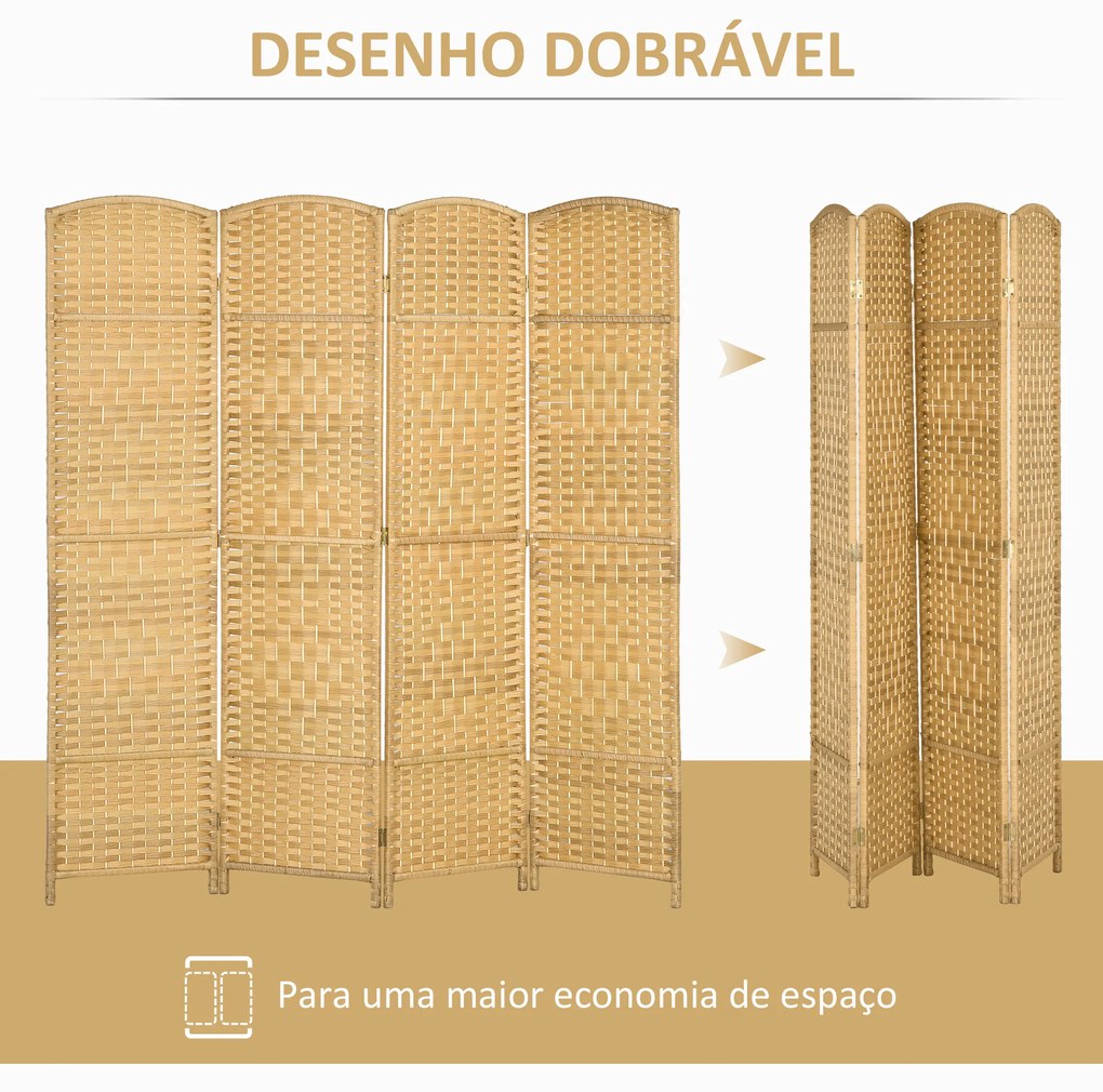 Biombo Dobrável de 4 Painéis Divisor de Ambientes 180x180 cm Ecrã de Privacidade de Polipropileno Madeira