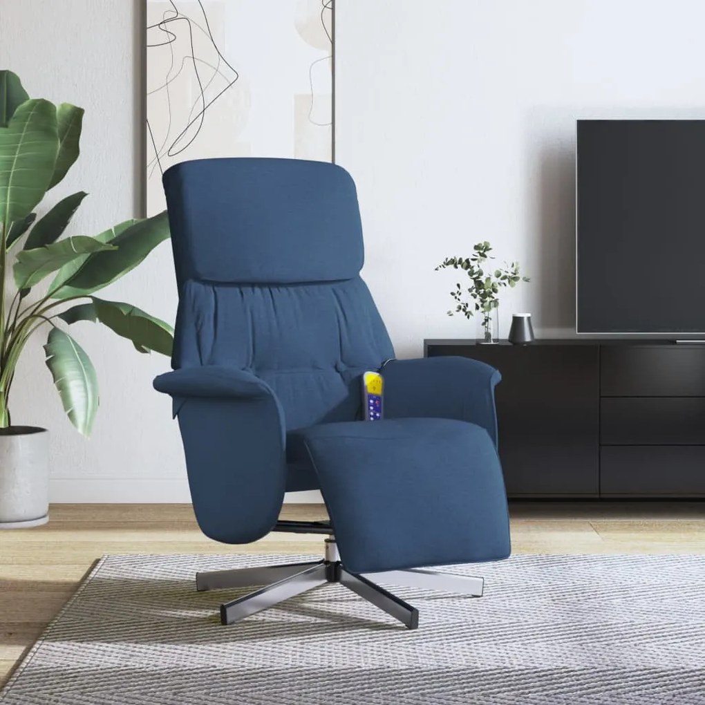 Cadeira de massagens reclinável c/ apoio de pés tecido azul