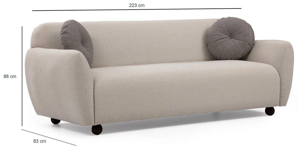 Sofá de 3 Lugares Eddy – Creme – 223 x 83 x 86 cm