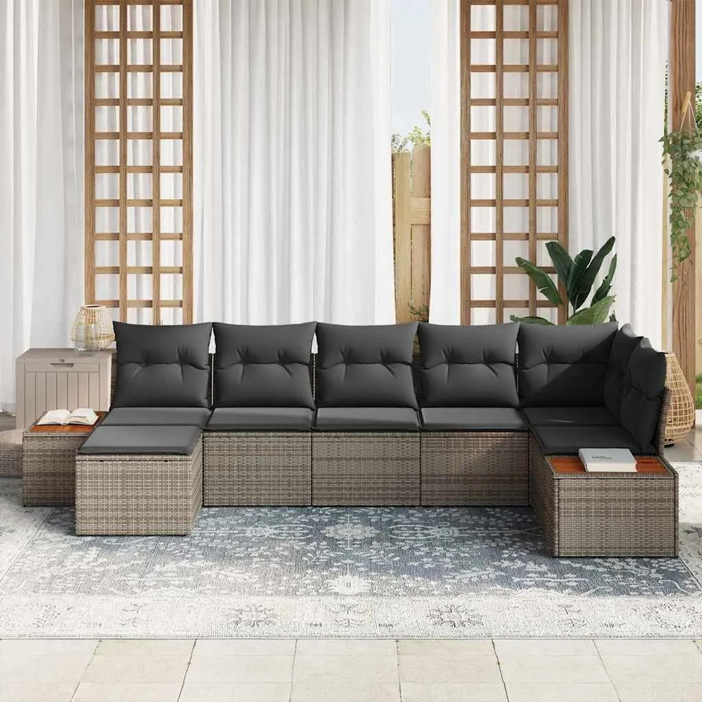 Conjunto de Sofás de Jardim de 7 Peças com Almofadas de Polyrattan Cin