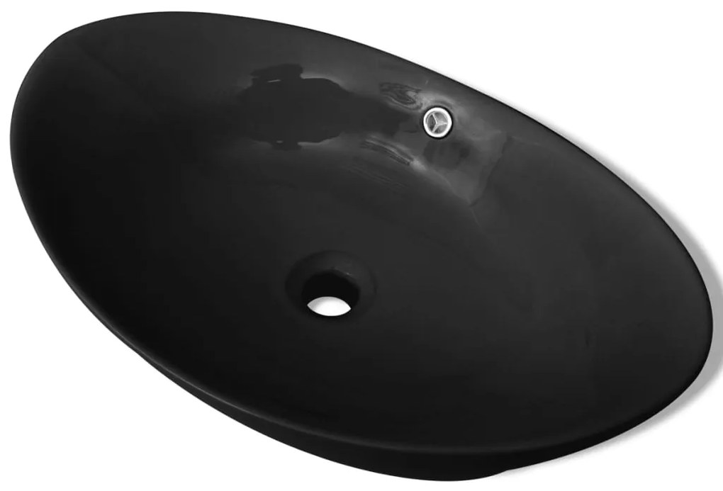 Lavatório cerâmico oval preto 59 x 38,5 cm