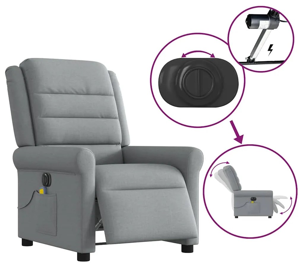 Poltrona de massagens reclinável elétrica tecido cinzento-claro