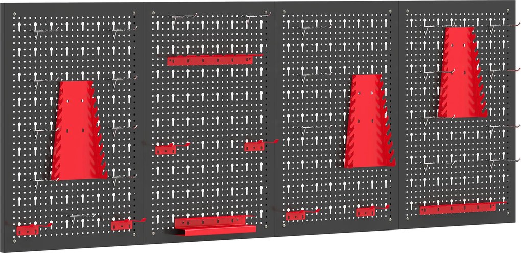 HOMCOM Organizador de Ferramentas de Parede com 38 Peças cada painel 60x40 cm com Ganchos e Suportes Preto e Vermelho | Aosom Portugal