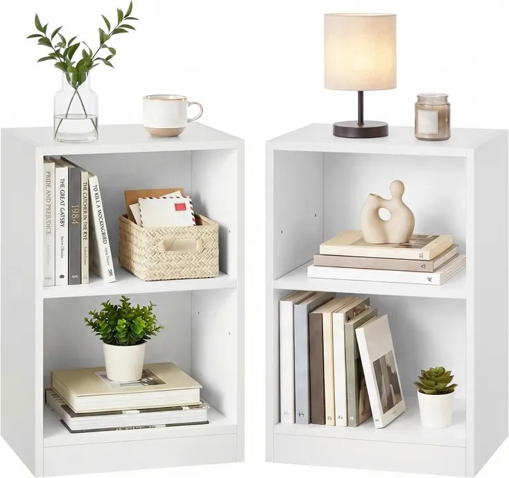 Conjunto de 2 mesas de cabeceira 30 x 40 x 60 cm Coleção Custos com compartimentos abertos para uso versátil, brancas