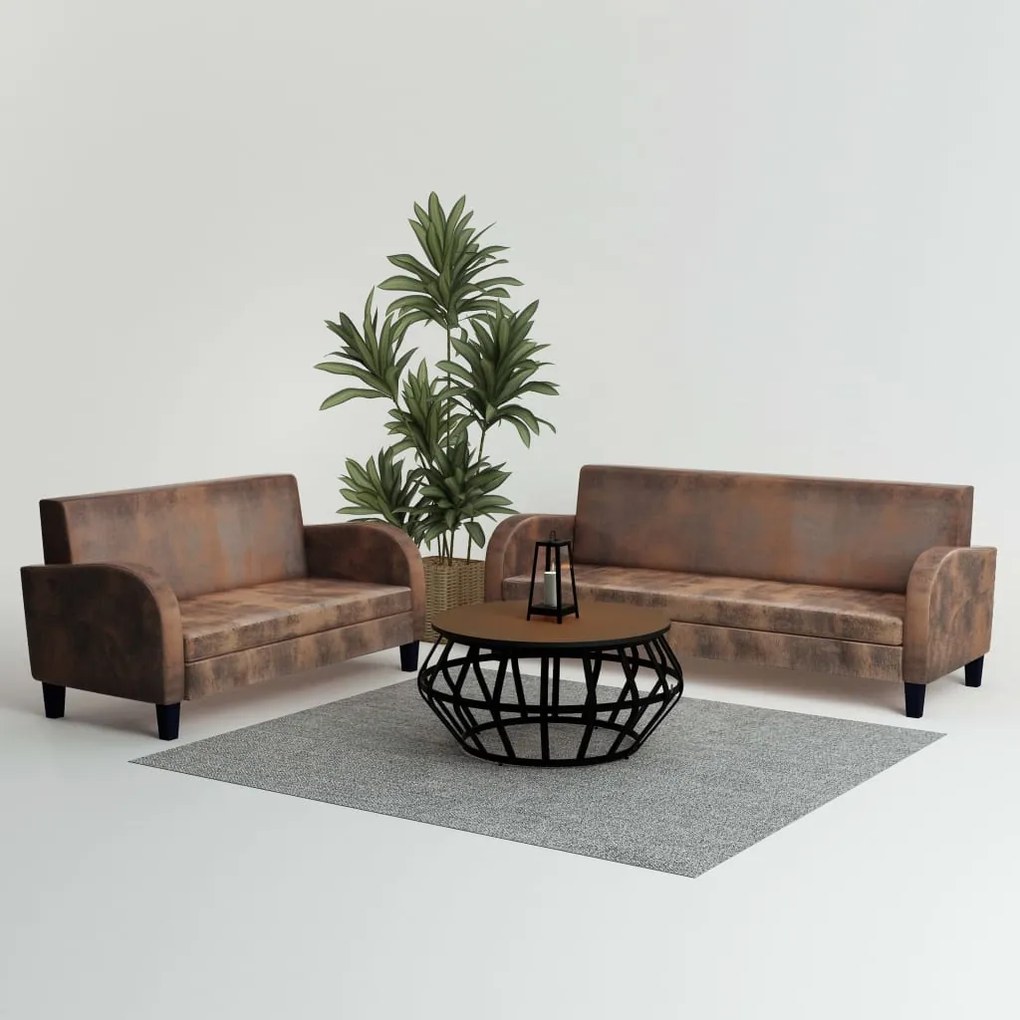 275226 vidaXL Conjunto de sofás 2 pcs camurça artificial castanho