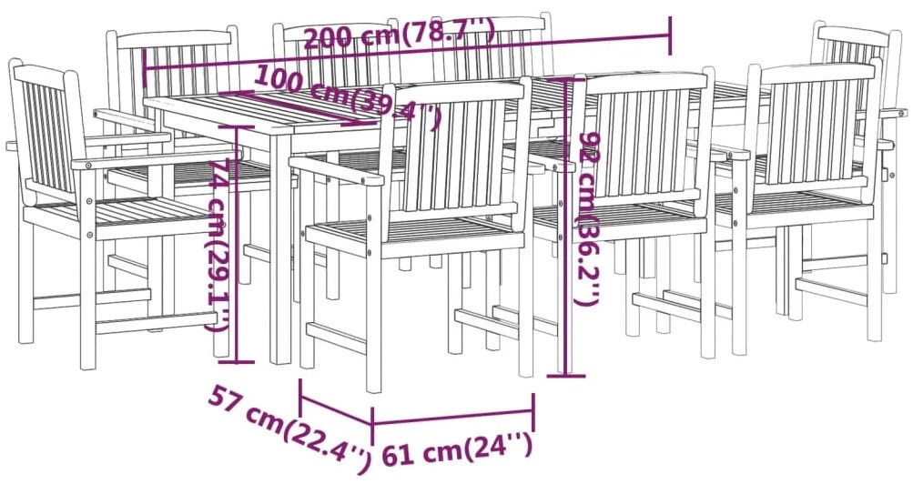 9 pcs conjunto de jantar para jardim madeira de acácia maciça