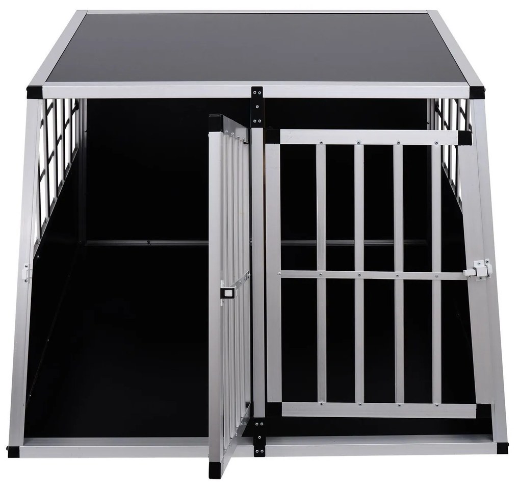 PawHut Gaiola de Alumínio para Cães Transportadora Alumínio para Cão para Viagem, Porta Dupla com Anteparo Amovível 104x91x69 cm