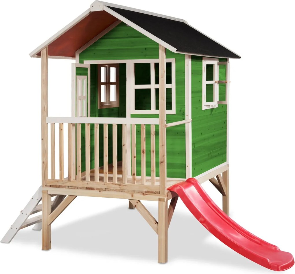 Casa de brincar infantil exterior para crianças Loft 300 em madeira com escorrega - Verde