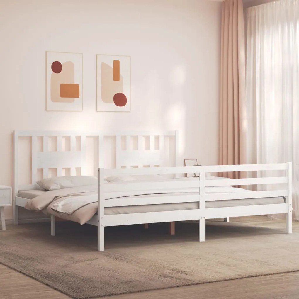 Estrutura cama Super King Size c/ cabeceira madeira branco