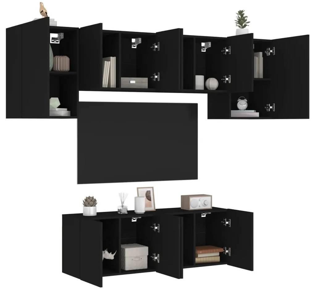 vidaXL 6 pcs móveis de parede p/ TV derivados de madeira preto