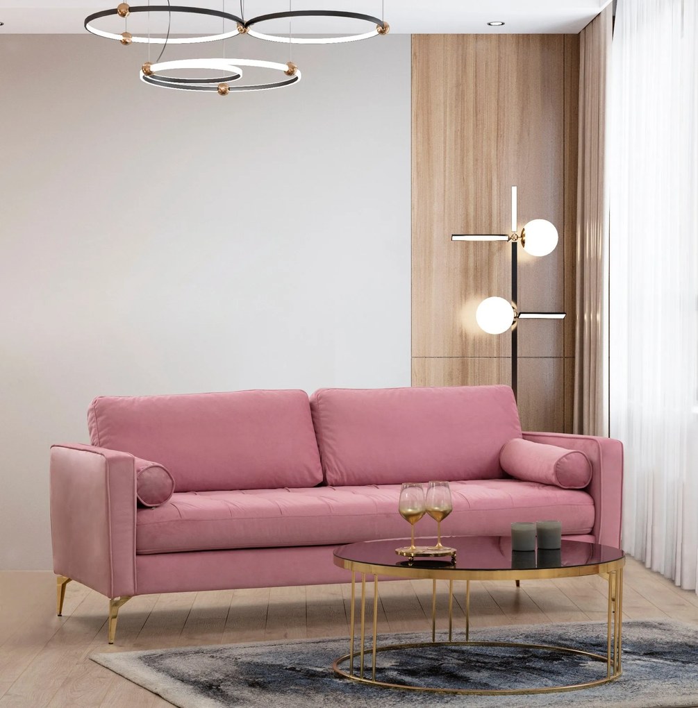 Sofá de 3 Lugares Rome – Rosa Empoeirado – 215 cm x 90 cm x 70 cm
