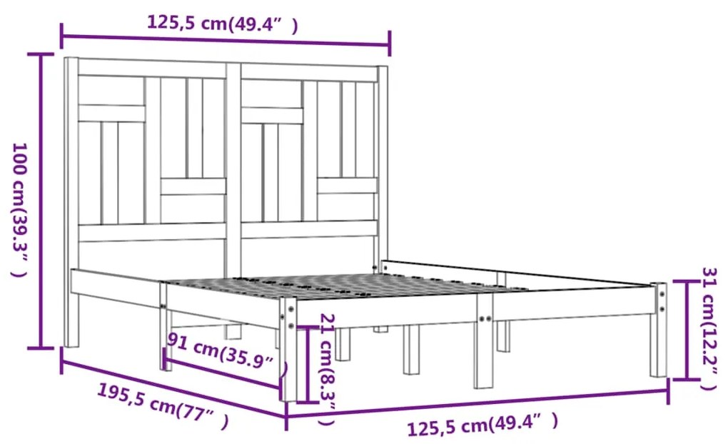 Estrutura cama pequena casal 120x190 cm pinho maciço branco