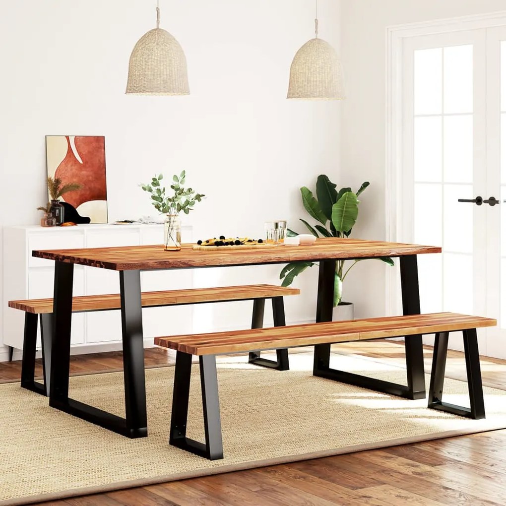vidaXL 3 pcs conjunto de jantar c/ bordas vivas acácia maciça