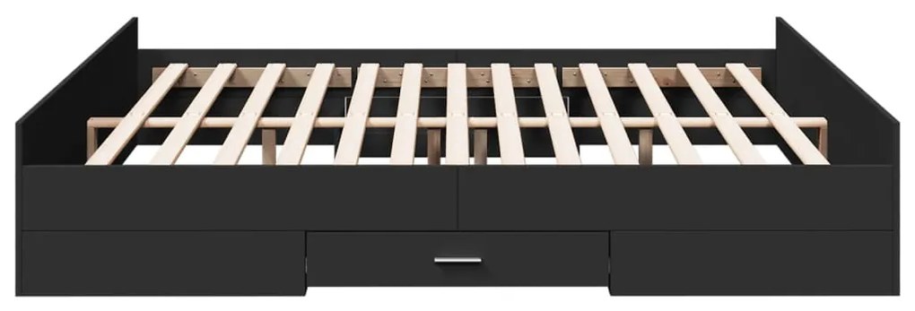 Estrutura de cama c/ gavetas 200x200 cm derivados madeira preto