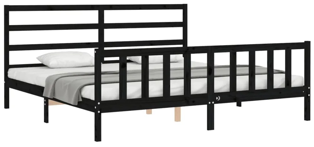 Estrutura de cama com cabeceira 200x200 cm madeira maciça preto
