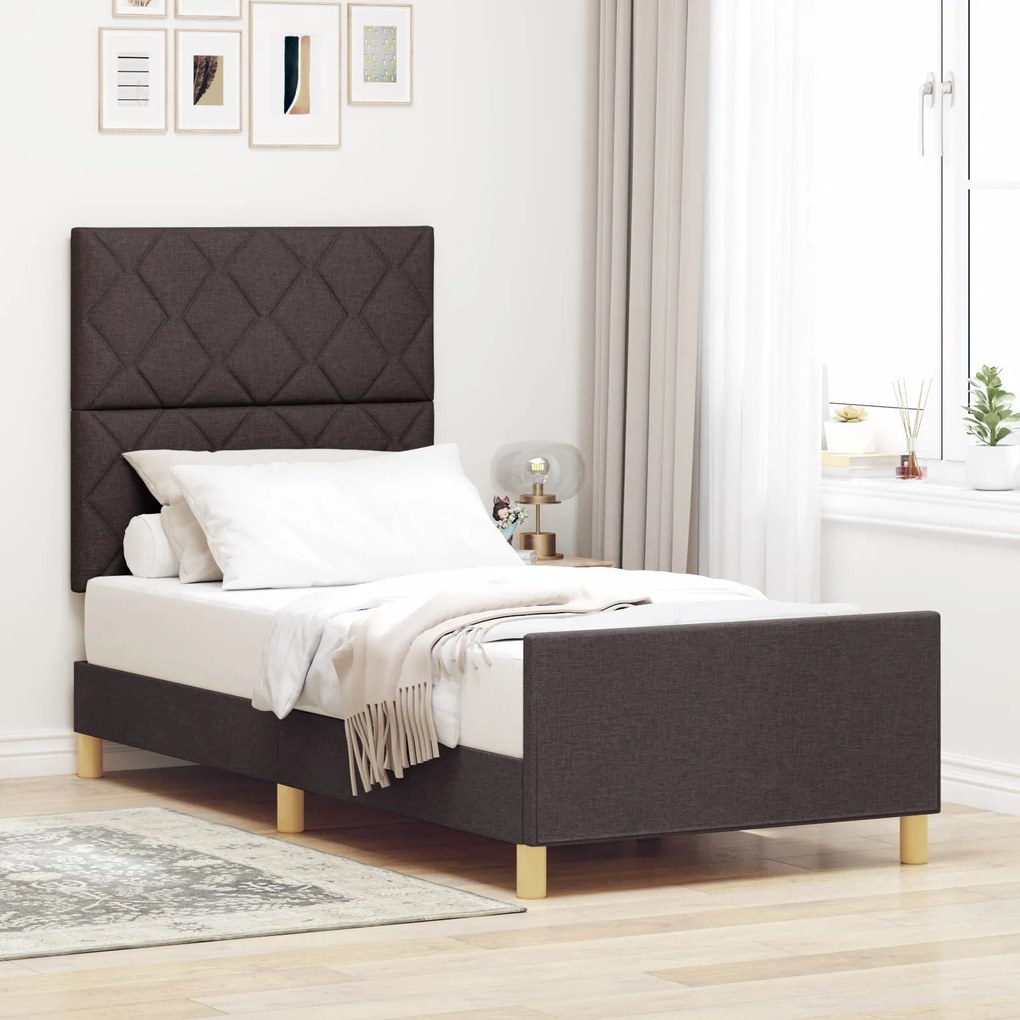 Cama vidaXL Castanho Escuro 90x200 cm em Tecido