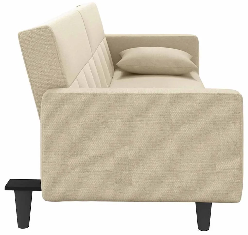Sofá-cama com almofadões tecido cor creme