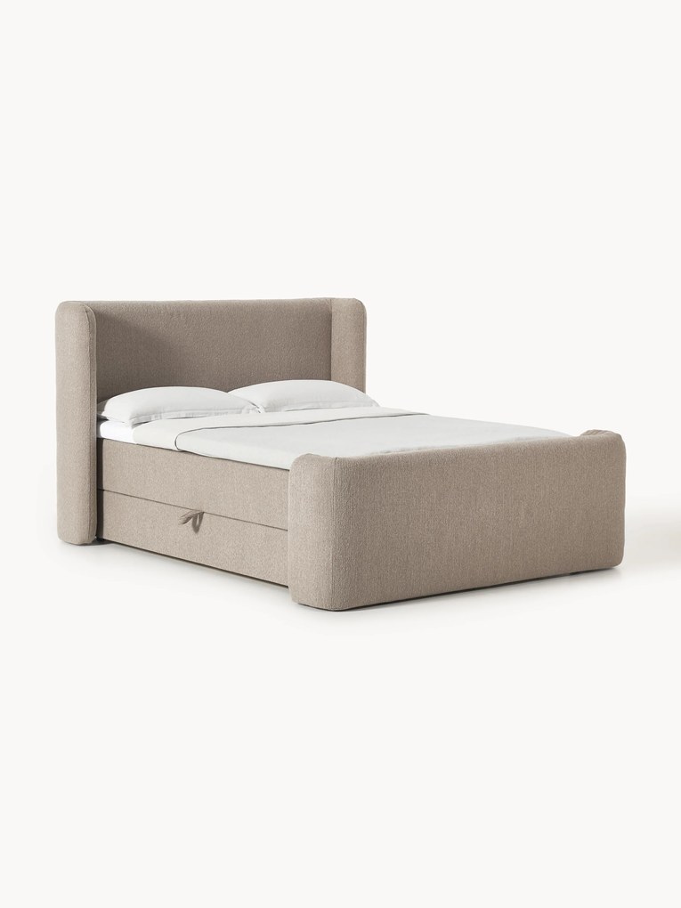 Cama boxspring em bouclé com arrumação Perla