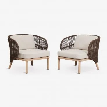 Pack De 2 Poltronas Em Madeira De Acácia E Corda Trançada Capri Castanho Chocolate - Sklum
