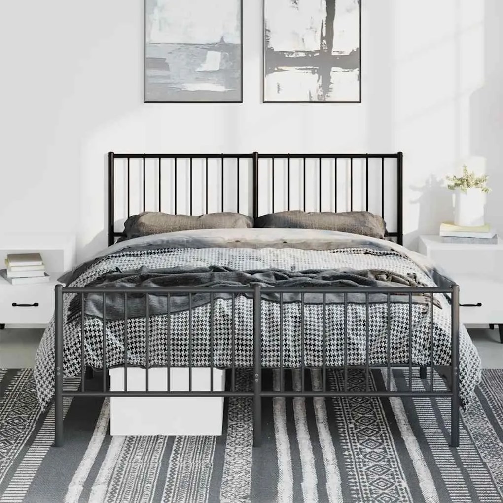 Estrutura de cama com cabeceira e pés 135x190 cm metal preto
