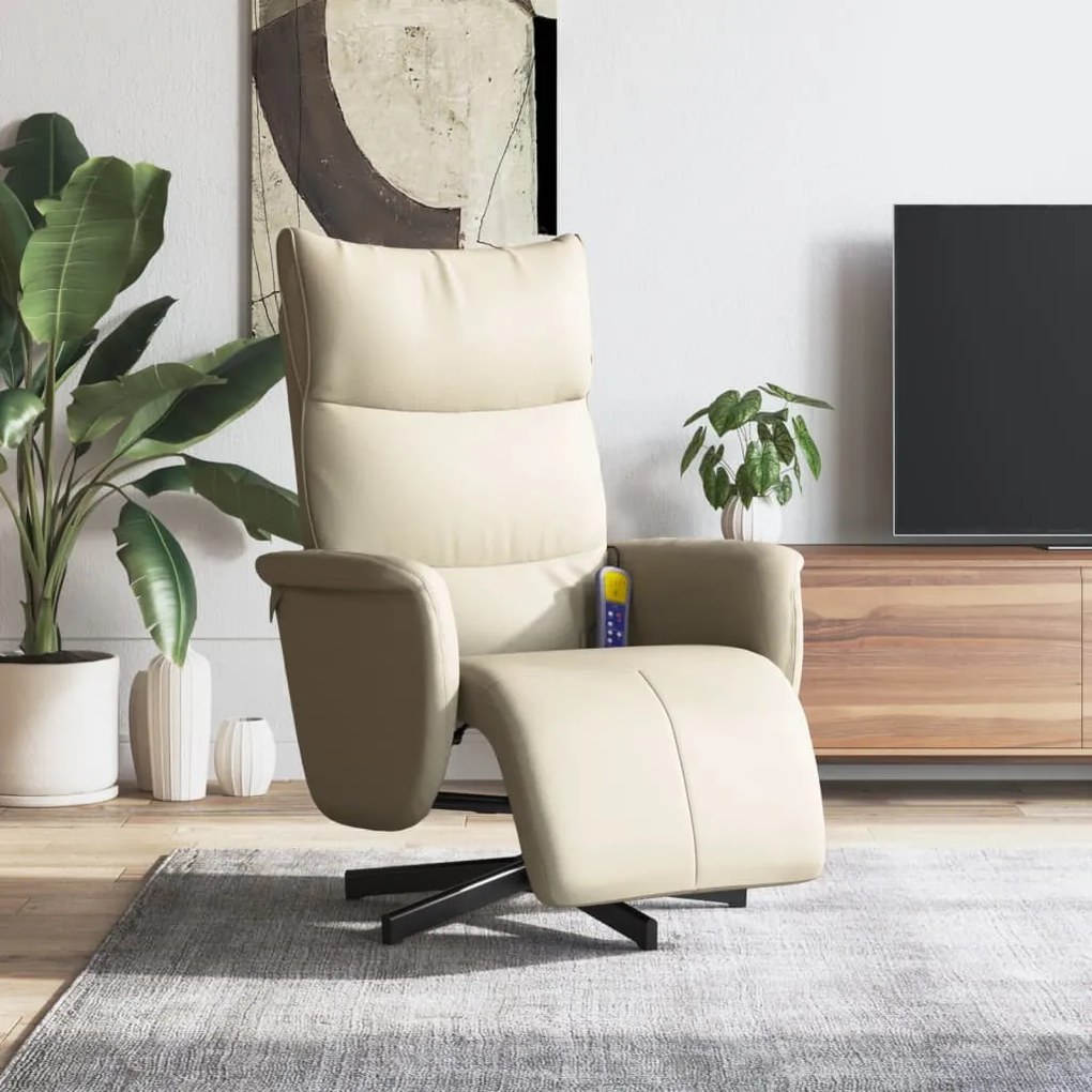 Cadeira massagens reclinável c/apoio pés couro artificial creme