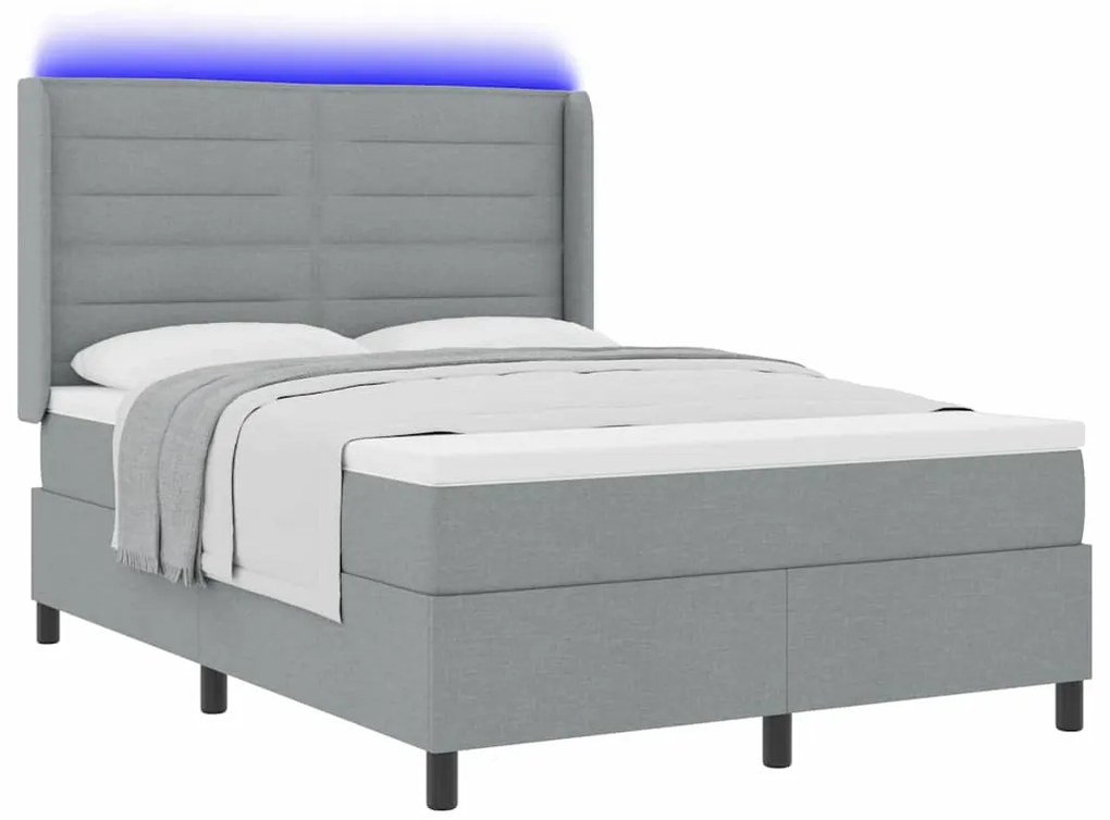 Cama com Estrado e Colchão Cinza Claro 140x200 cm em Tecido