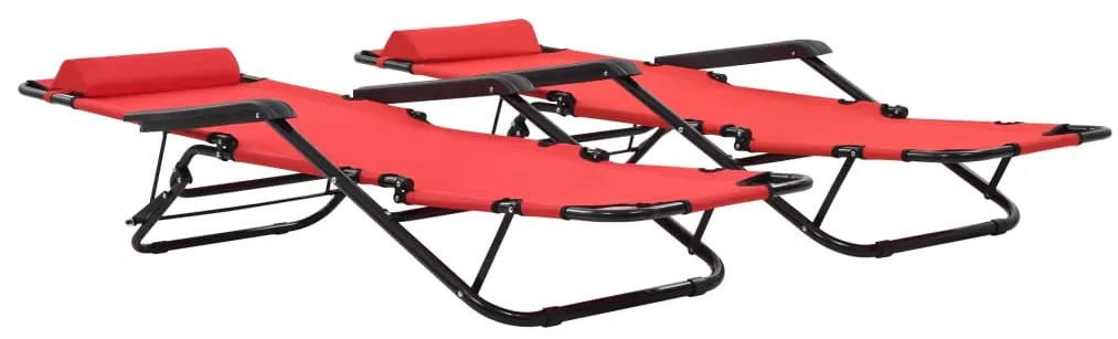 Espreguiçadeiras dobráveis c/ apoio de pés 2 pcs aço vermelho