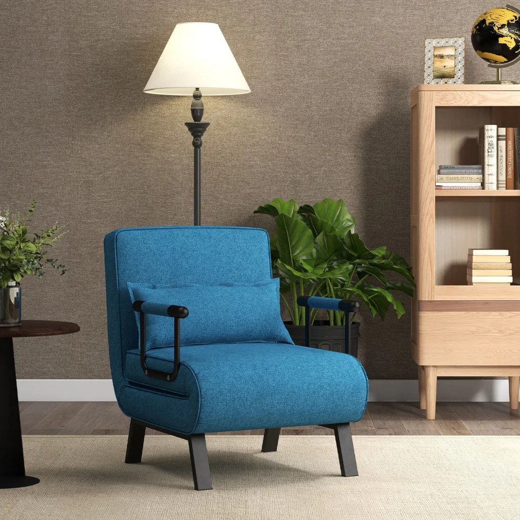 Sofá-cama convertível poltrona individual dobrável ajustável Costas ajustáveis Almofada amovível Assento estofado removível para escritório em casa Az