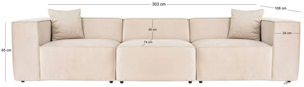 Sofá de 3 Lugares Lora – Creme – 303x108x65 cm