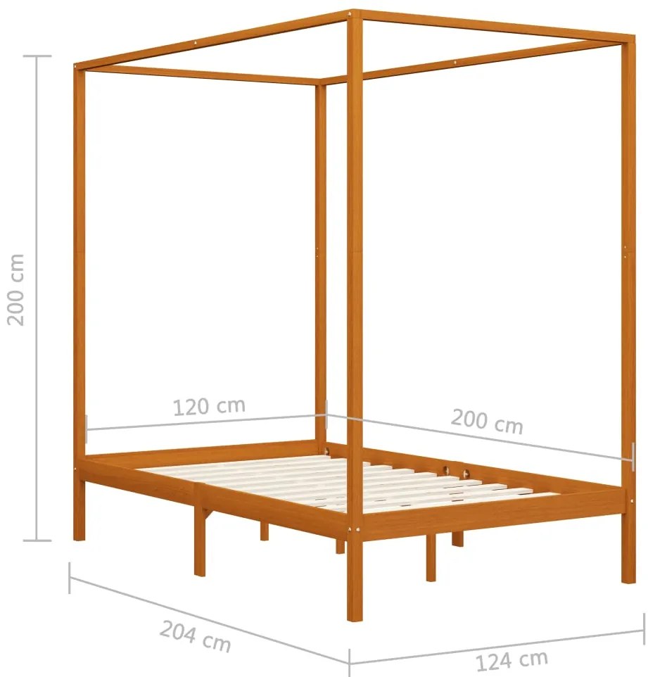 Estrutura de cama com toldo 120x200cm pinho maciço castanho mel