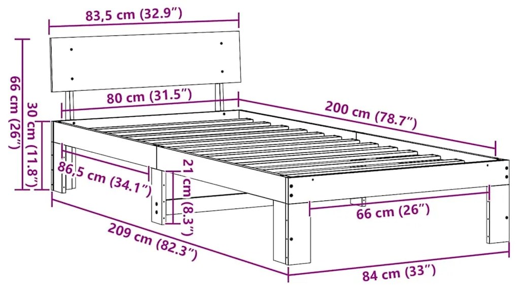 Estrado de Cama com Cabeceira Branco 80x200 cm Madeira de Pinho Maciça