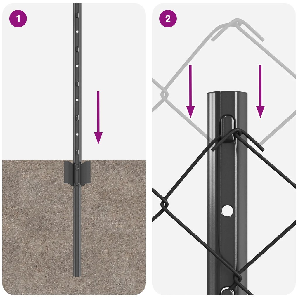 Conjunto de Cerca de Jardim Conjunto de 2 Cinza Aço Galvanizado