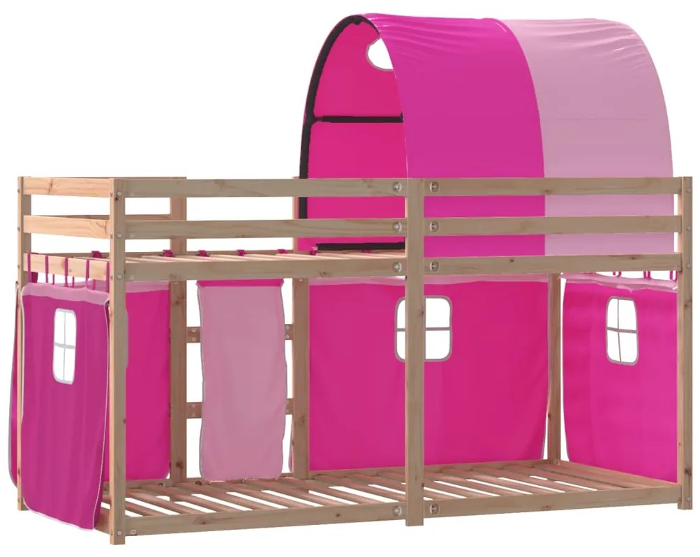 Beliche com cortinas 80x200 cm madeira de pinho maciça rosa