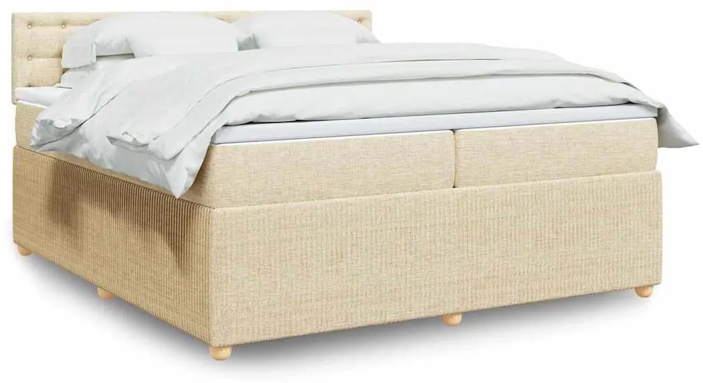 vidaXL Cama com molas/colchão 200x200 cm tecido cor creme