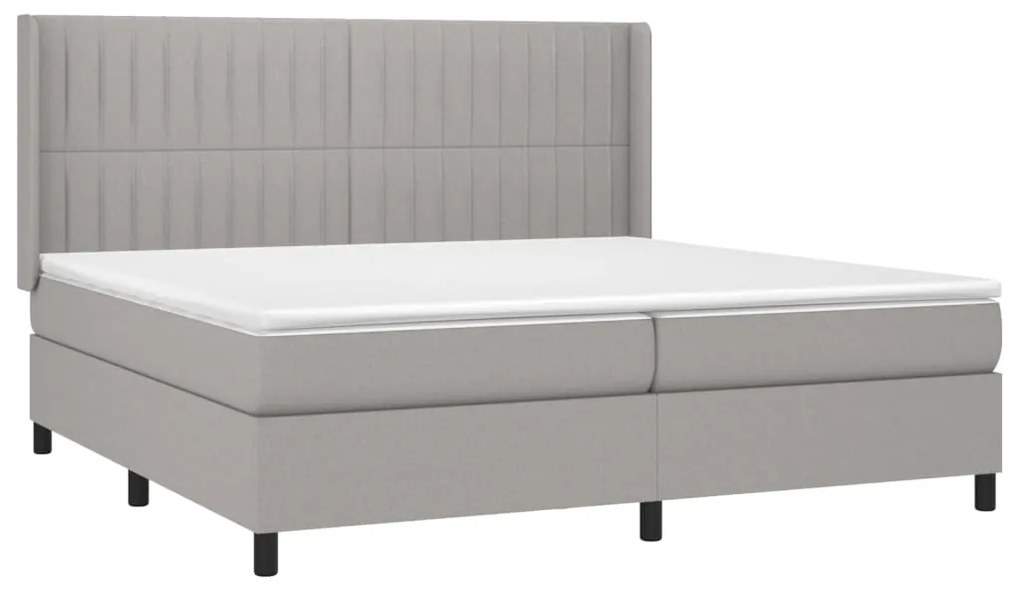 Cama box spring c/ colchão e LED 200x200 cm tecido cinza-claro