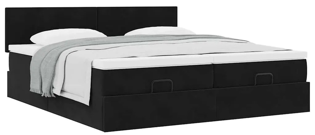 Estrutura de cama otomana com colchões 160x200 cm veludo preto