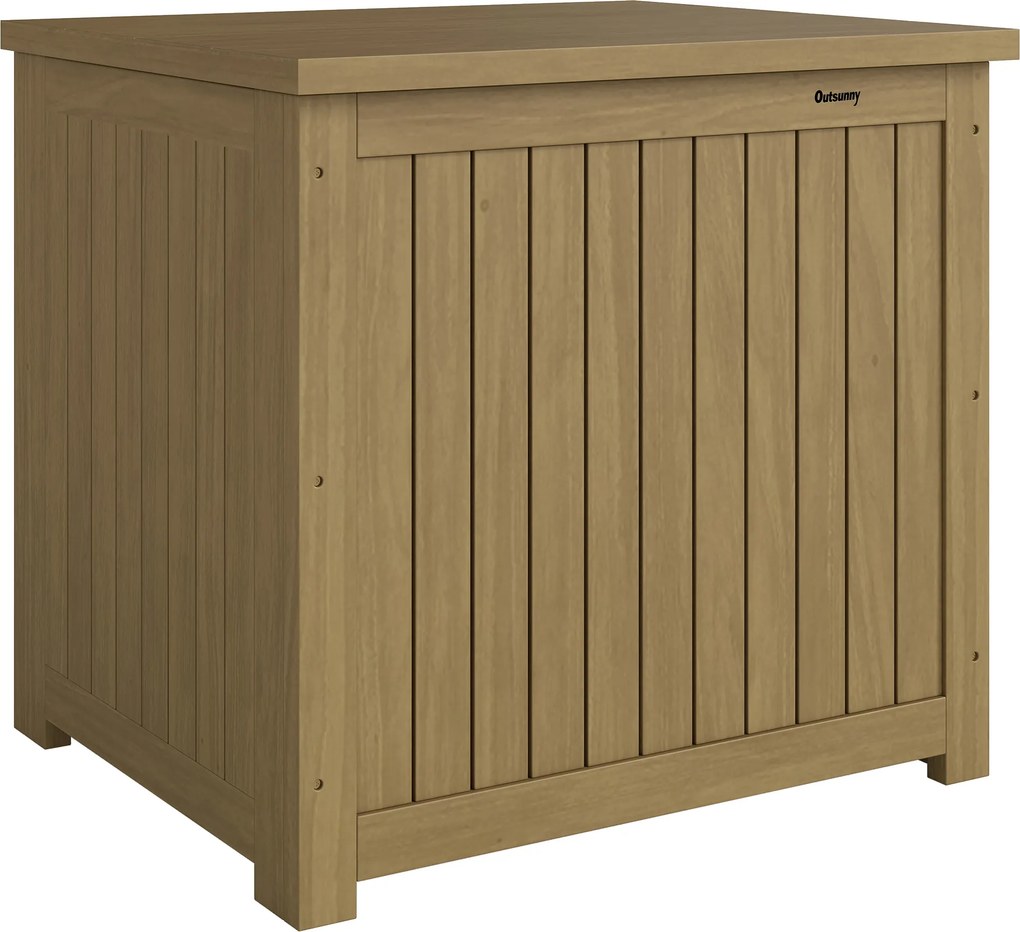 Baú de Exterior em Madeira 130L Arca de Armazenamento com Forro Tampa Articulada e Correia 63x51x58,5 cm Castanho