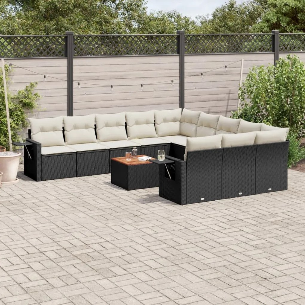 vidaXL 12 pcs conjunto de sofás de jardim c/ almofadões vime PE preto