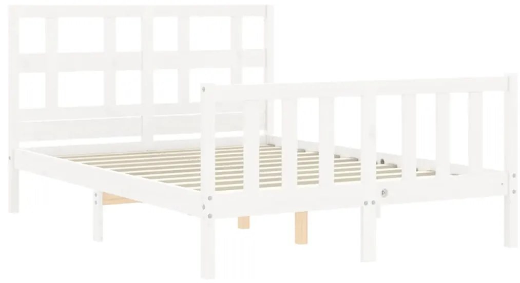 Estrutura de cama de casal c/ cabeceira madeira maciça branco