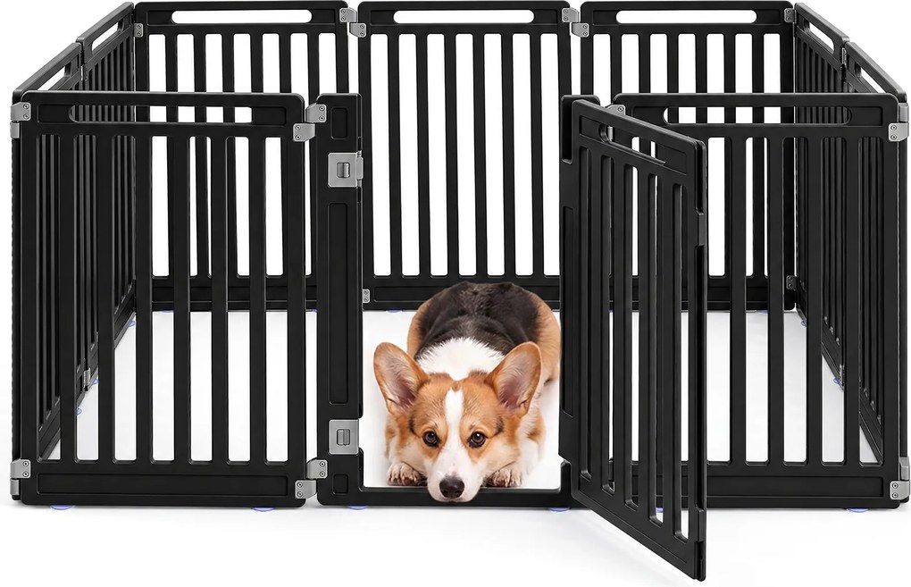 Recinto para Cães com 9 Painéis Modulares, 53 x 81 cm, Utilização no Interior e Exterior, Preto